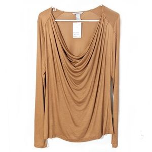 NWT H&M Tan Drape Neck Long Sleeve Silky Top